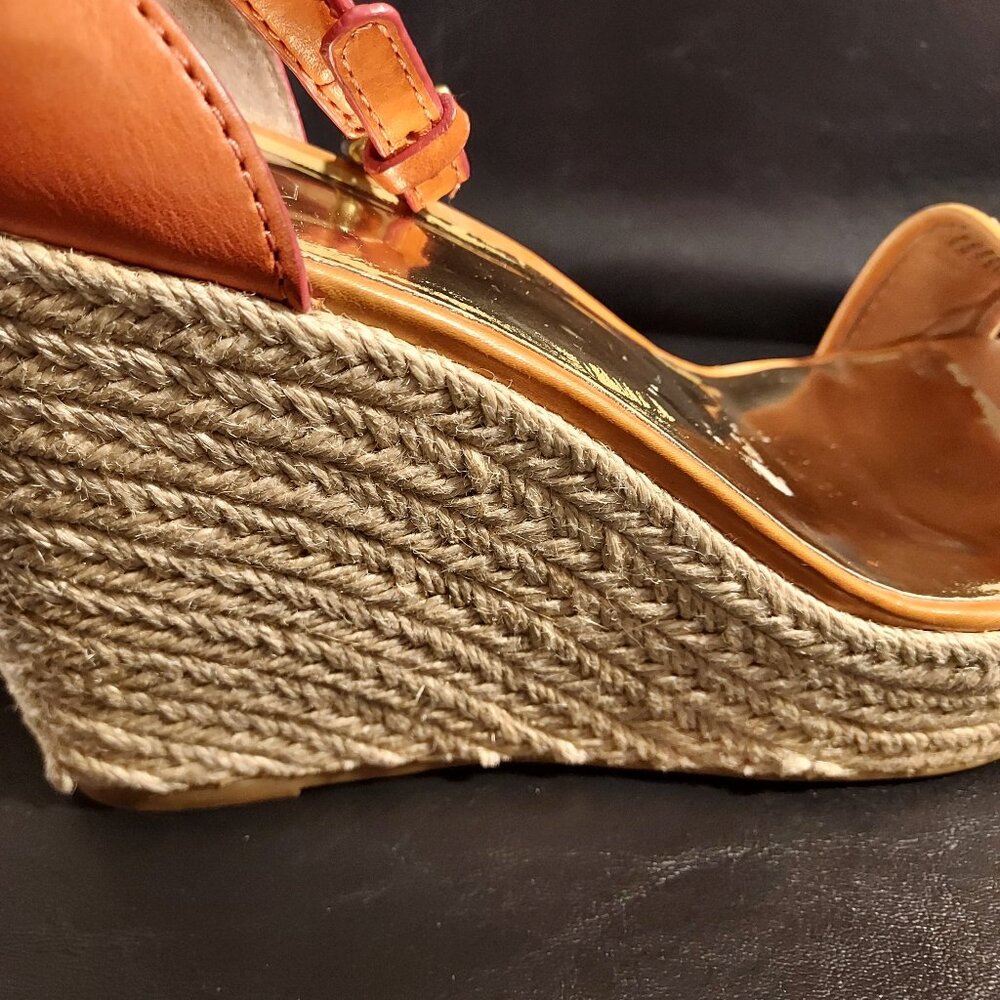Coach Sandals Size 10 Glinda Espadrille Wedge Ankle Strap Platform Pump Heel Tan - Picture 11 of 13